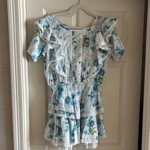 LoveShackFancy Blue Floral Mini Dress